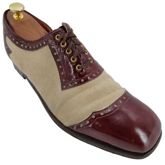 Vintage Johnston & Murphy Aristocraft Dress Shoes Men's 10.5B Burgundy Tan Leath - Picture 1 of 12